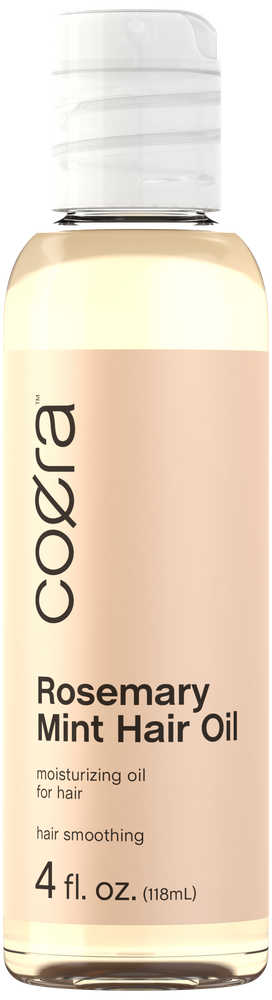 Coza Rosemary Mint Hair Oil bottle with label on a white background