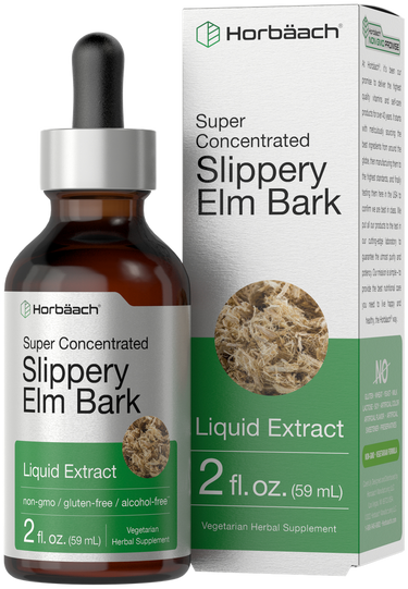 View 1 Horbaach Slippery Elm Bark liquid extract bottle and packaging on a white background