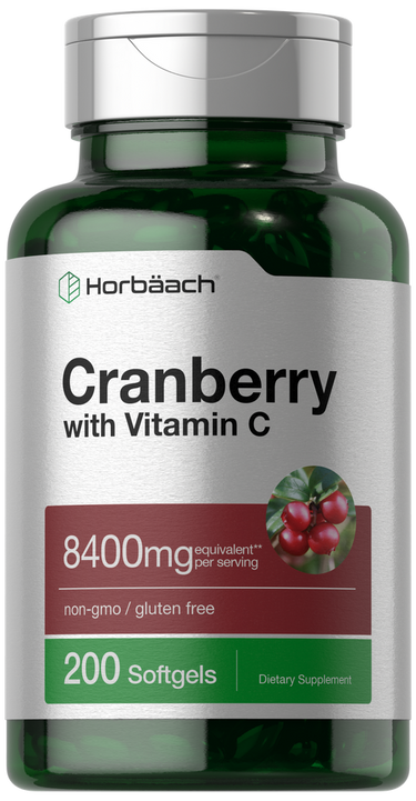 Horbaach Cranberry with Vitamin C supplement bottle on a white background
