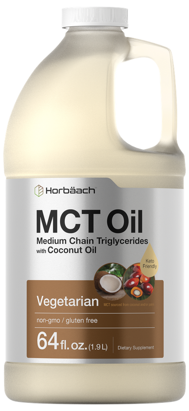 View 1 Horbaach MCT Oil container with coconut illustration on label