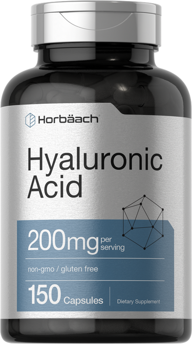 View 1 Hyaluronic Acid supplement bottle with 'Horbaach' branding on a white background