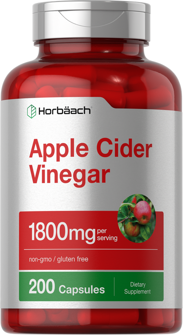 View 1 Horbaach Apple Cider Vinegar supplement bottle with red and white label