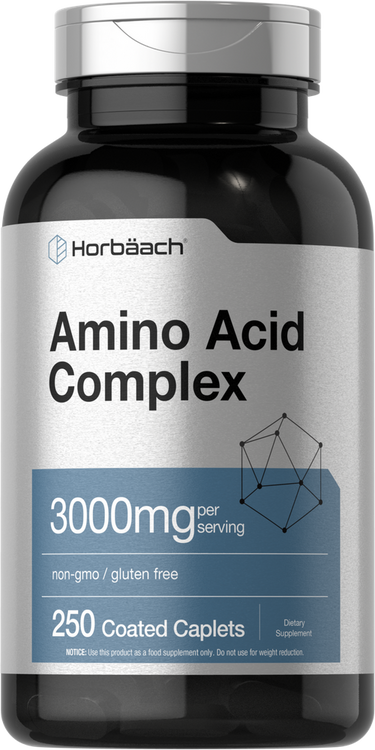 Bottle of Horbaach Amino Acid Complex supplement on a white background
