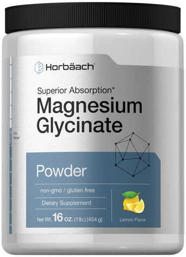Horbaach Magnesium Glycinate Powder container with lemon flavor label
