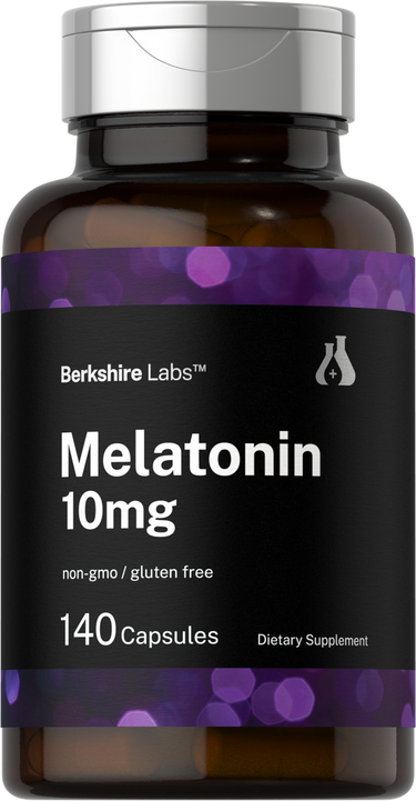View 1 Bottle of Berkshire Labs Melatonin 10mg supplement with purple label