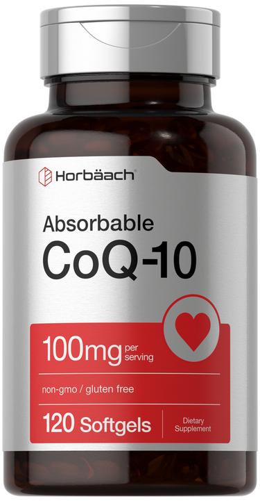Horbaach Absorbable CoQ-10 supplement bottle on a white background