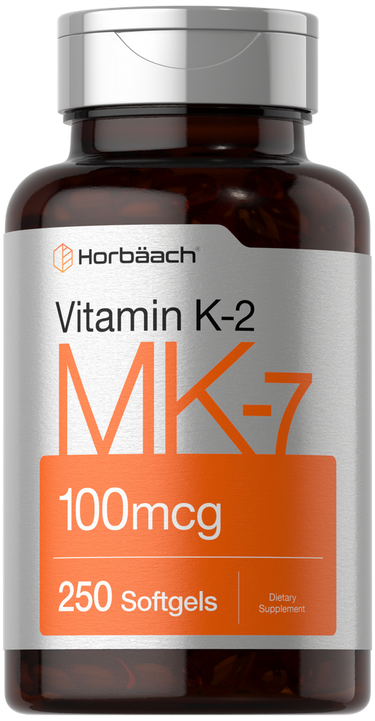 Vitamin K-2 MK-7 supplement bottle with 'Horbaach' branding on a white background