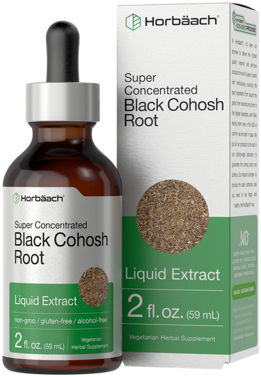 Horbaach Black Cohosh Root liquid extract bottle and packaging on a white background