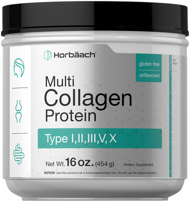 Horbaach Multi Collagen Protein container with black lid on a white background