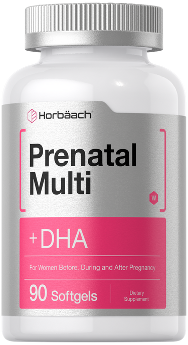 Prenatal multivitamin supplement bottle with 'Horbach' branding on a white background