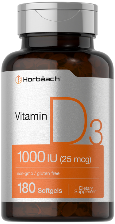 View 1 Horbaach Vitamin D3 supplement bottle with label