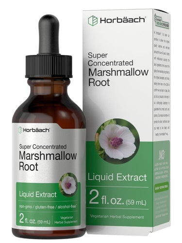 View 1 Horbaach Super Concentrated Marshmallow Root Liquid Extract bottle and packaging on a white background