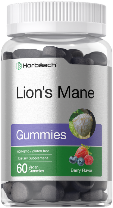 View 1 Bottle of Horbaach Lion's Mane Gummies with a white cap and label.