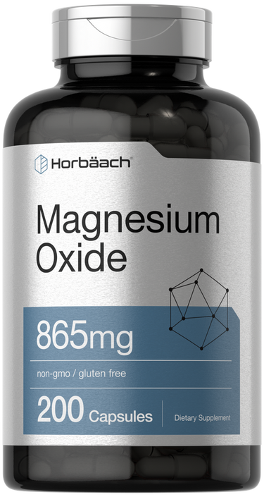 View 1 Bottle of Horbaach Magnesium Oxide capsules with label on a white background