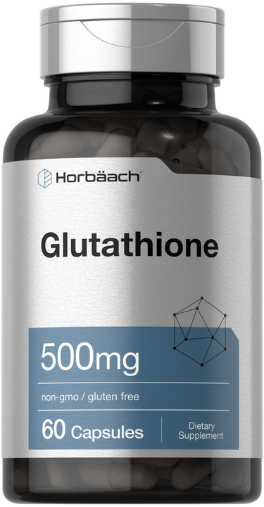 Glutathione supplement bottle with Horbaach label on a white background