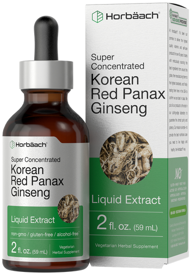 View 1 Horbaach Korean Red Panax Ginseng liquid extract bottle and packaging on a white background