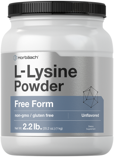 View 1 Horbaach L-Lysine Powder container with black lid on a white background