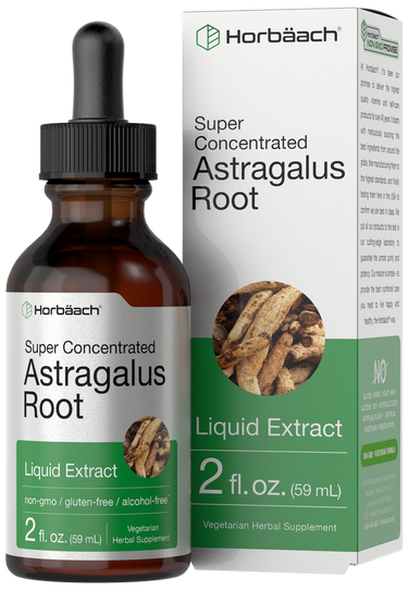 View 1 Horbaach Astragalus Root liquid extract bottle and packaging on a white background