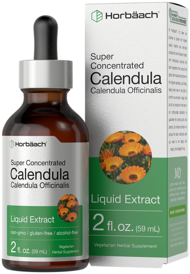 View 1 Horbäach Calendula Liquid Extract bottle and packaging on a white background