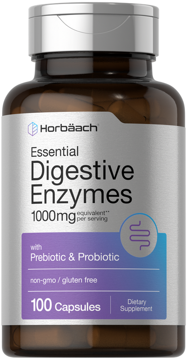 View 1 Bottle of Horbaach Essential Digestive Enzymes with Prebiotic & Probiotic on a white background
