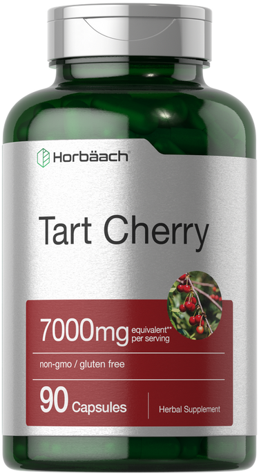 Horbaach Tart Cherry supplement bottle with green and silver design