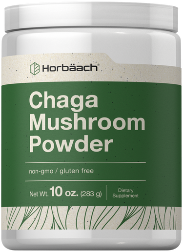 View 1 Horbaach Chaga Mushroom Powder container with green label