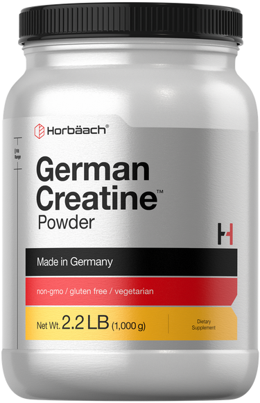 Jar of German Creatine Powder by Horbaach on a white background