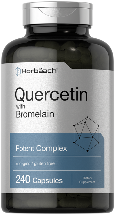 View 1 Horbaach Quercetin with Bromelain supplement bottle on a white background