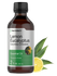 Bottle of Lemon Eucalyptus essential oil with a lemon and eucalyptus leaves on a white background