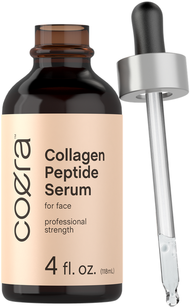 Coera Collagen Peptide Serum bottle with dropper on a white background
