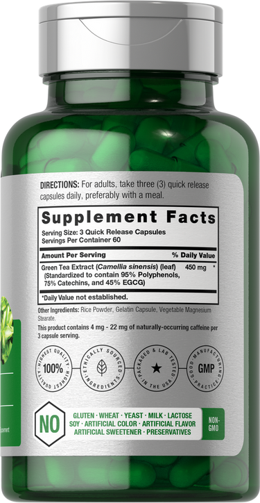 Extracto de Té Verde 450mg por porción | 180 Cápsulas