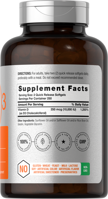 View 2 Supplement bottle with label showing vitamin D and other details.