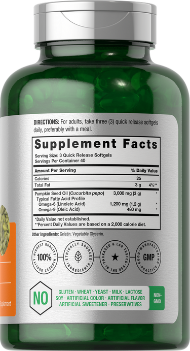 Pumpkin Seed Oil 3000mg per serving | 120 Softgels