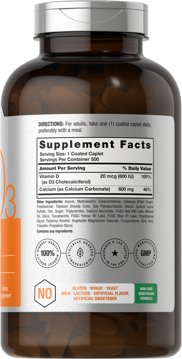 Calcium with Vitamin D-3 600mg | 500 Caplets