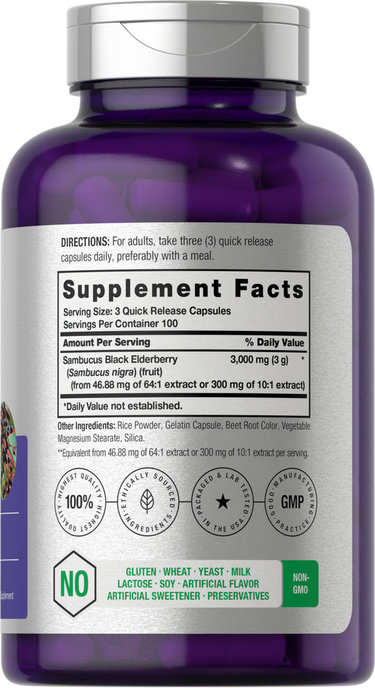 Purple supplement bottle with label showing supplement facts.