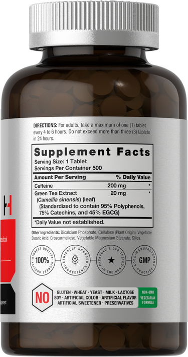 Pillole di Caffeina 200mg con Tè Verde | 500 Compresse