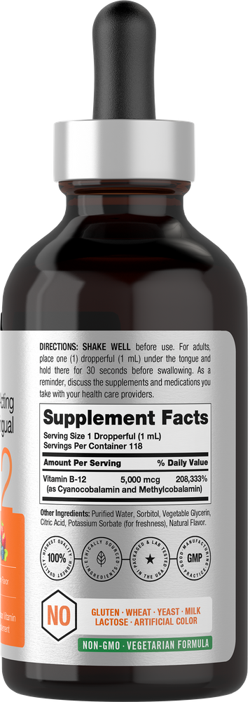 Supplement bottle with dropper cap labeled 'Supplement Facts'.