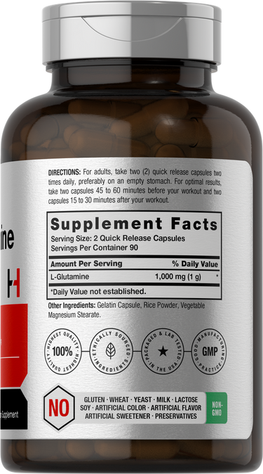 View 2 L-Glutamine 1000mg per serving | 180 Capsules