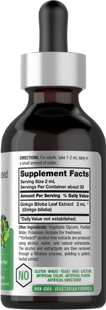 Supplement bottle with label showing 'Ginkgo Biloba Leaf Extract'.
