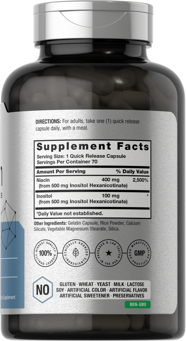 Supplement bottle with label showing 'Supplement Facts' and various certification logos.