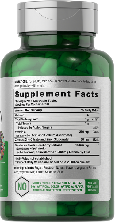 Black Elderberry, Vitamin C and Zinc | 90 Chewable Tablets