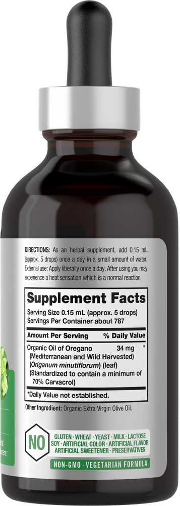 Supplement bottle with dropper cap labeled 'Supplement Facts'.