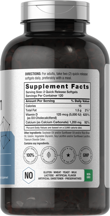 Supplement bottle with label showing nutritional details and branding.