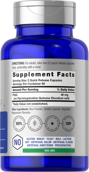 View 2 Blue supplement bottle with label showing 'Supplement Facts' section.