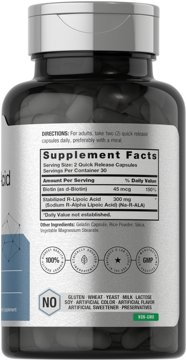 View 2 Supplement bottle with label showing 'Supplement Facts' on a white background