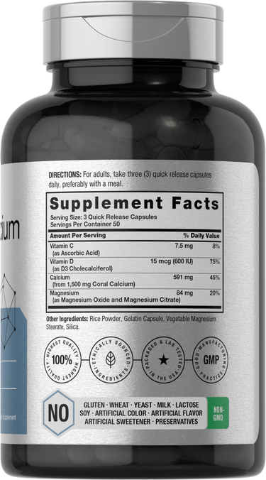 Supplement bottle with label showing 'Supplement Facts' on a white background