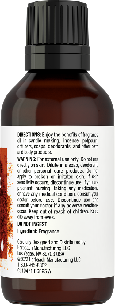 Brown bottle with black cap and white label on a white background