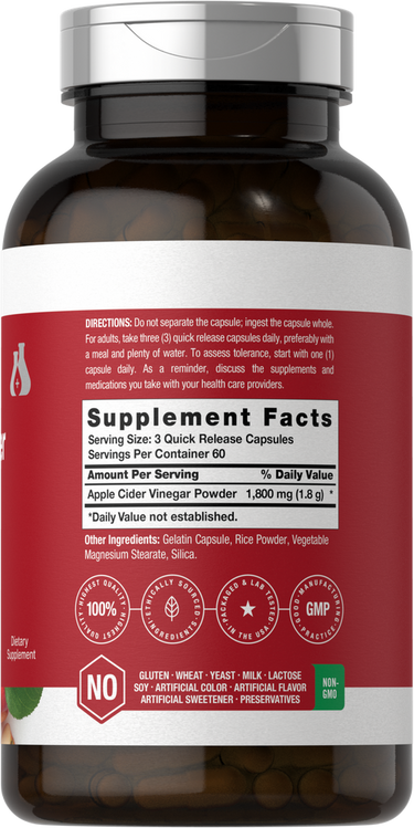 View 2 Vinagre de Sidra de Manzana 1800mg por porción | 180 Cápsulas