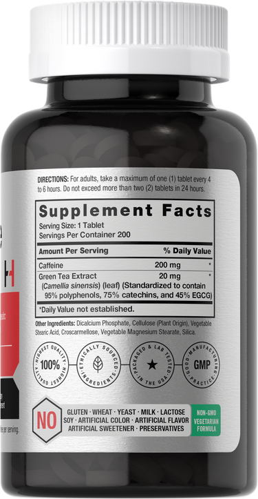 Pílulas de Cafeína 200mg | com Chá Verde | 200 Comprimidos