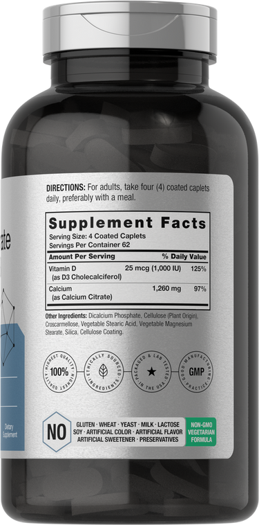 Supplement bottle with label showing 'Supplement Facts' and 'Directions' on a black background.